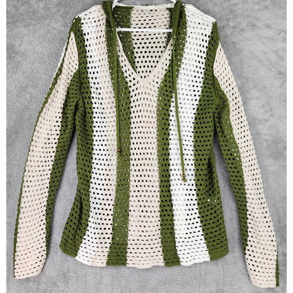 Est. 1946 Sweaters - Est. 1946 Sweater Womens XL Green Cream Knit Mesh Casual Long Sleeve Hoodie